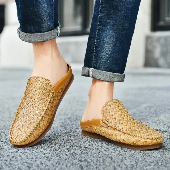 Efim - Casual Woven Pattern Leather Half Slippers