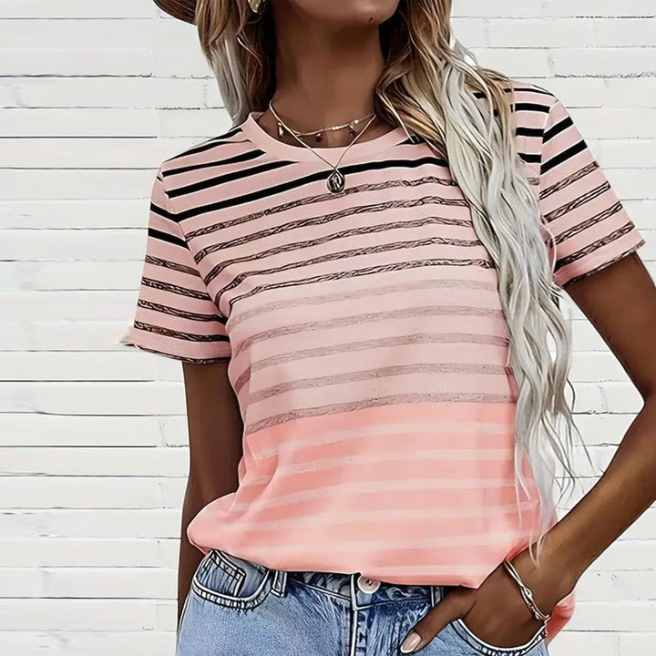 Kellie - T-Shirt Round Neck Short Sleeve Striped