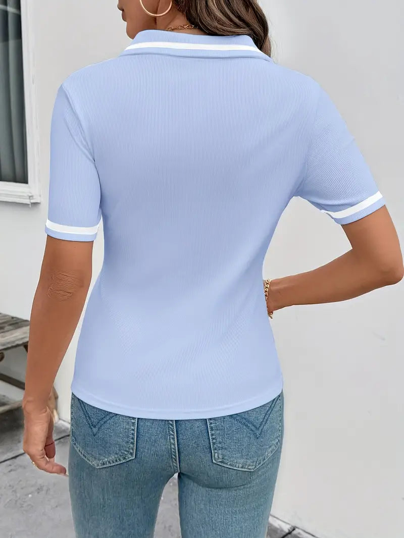 Vasilka - Elegant Short Sleeve Top With Collar
