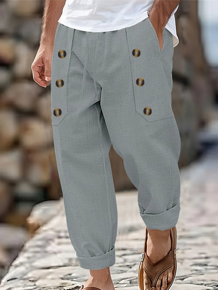 Beslan - Elegant Straight Leg Pants With Golden Buttons