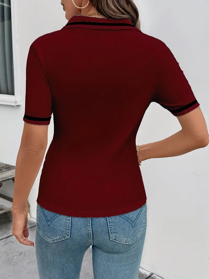 Vasilka - Elegant Short Sleeve Top With Collar