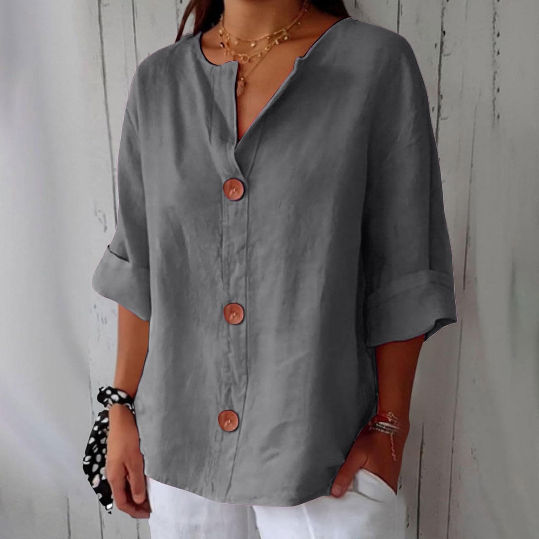 Maeve - Cotton Linen V Neck Shirt