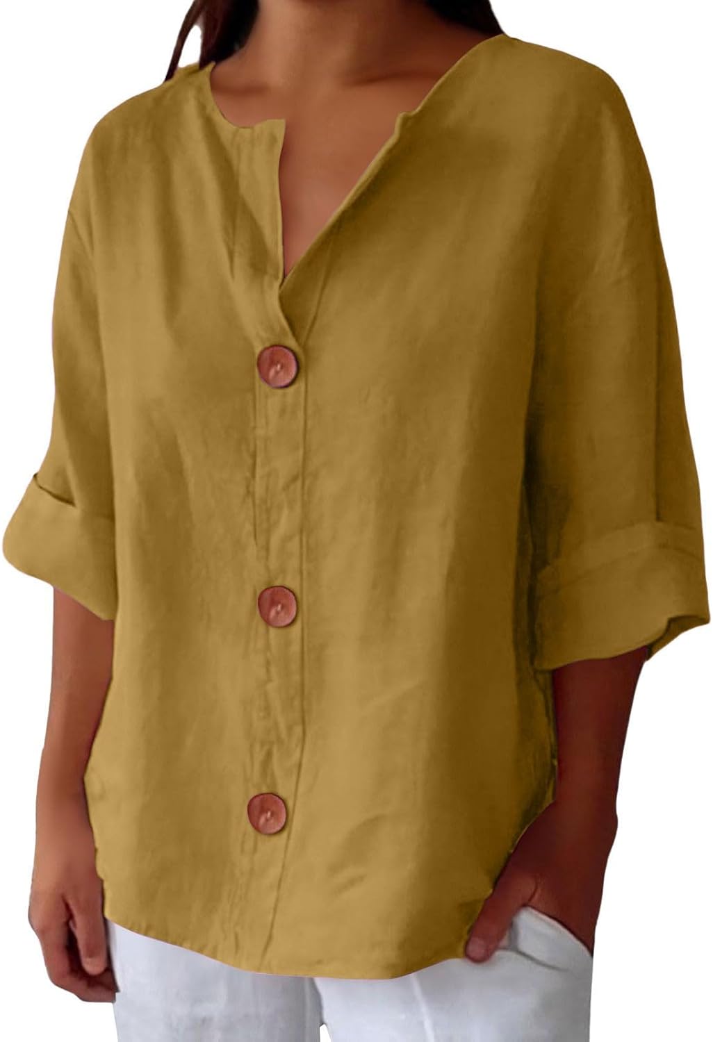 Maeve - Cotton Linen V Neck Shirt
