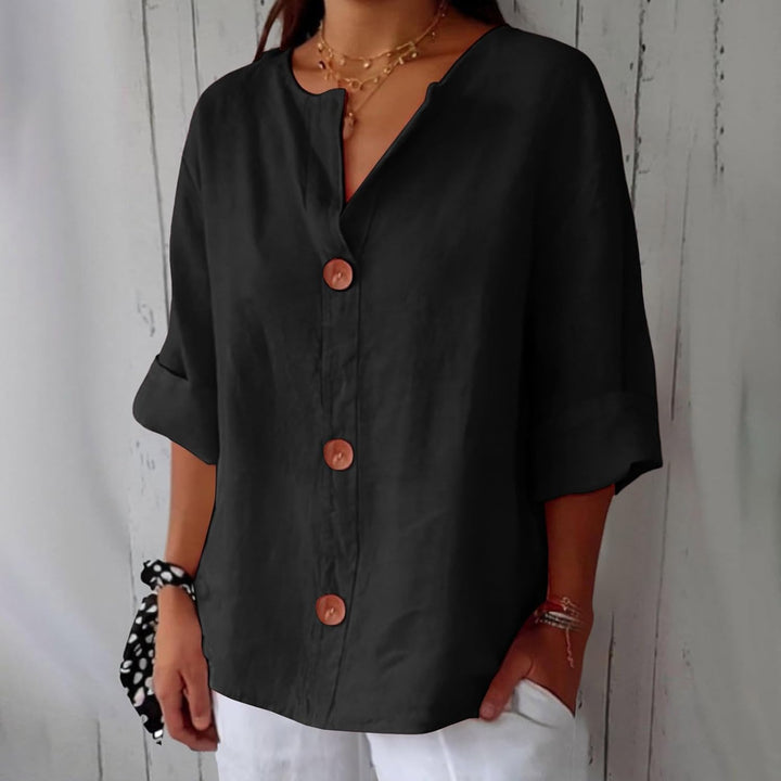 Maeve - Cotton Linen V Neck Shirt