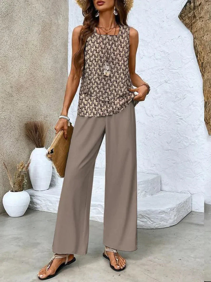 Samborska - Summer Sleeveless Top And Wide Leg Pant