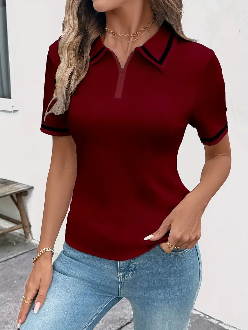 Vasilka - Elegant Short Sleeve Top With Collar