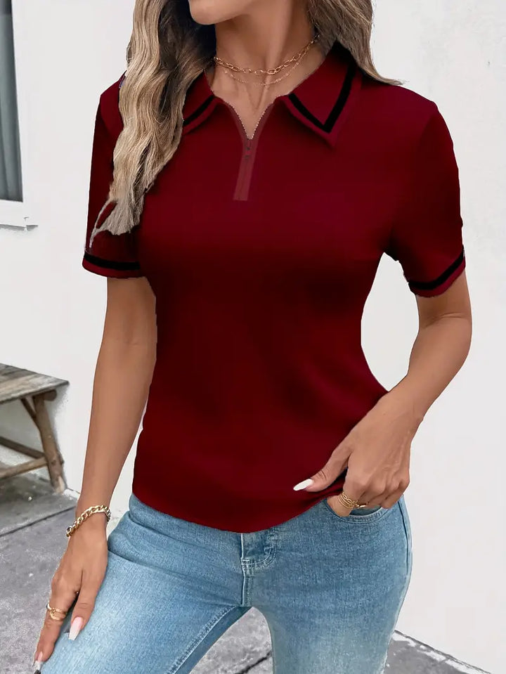 Vasilka - Elegant Short Sleeve Top With Collar