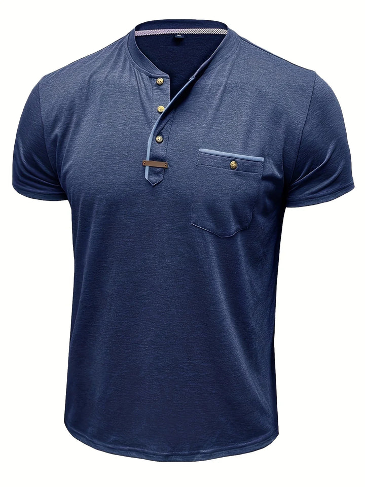 Saxon - Elegant Round Neck T Shirt With Pocket