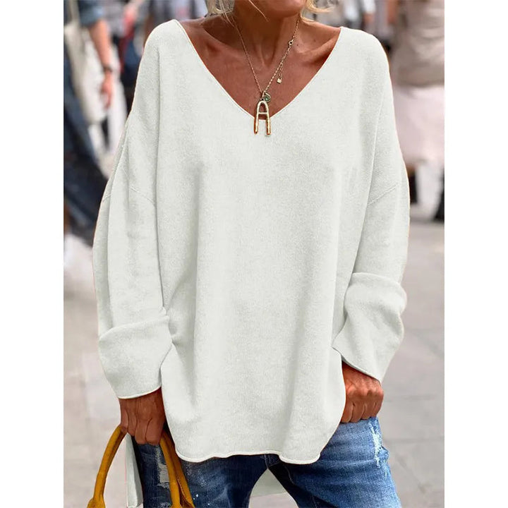 Paola - Elegant Long Sleeve Top With Loose V Neck