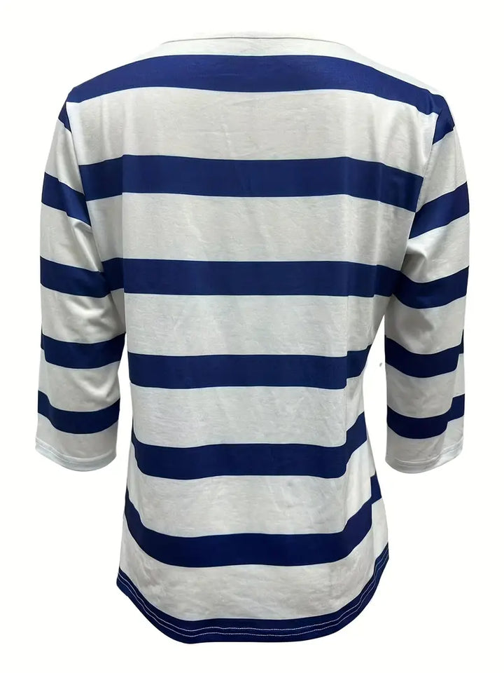 Dakota - Casual V Neck T Shirt With Striped Print