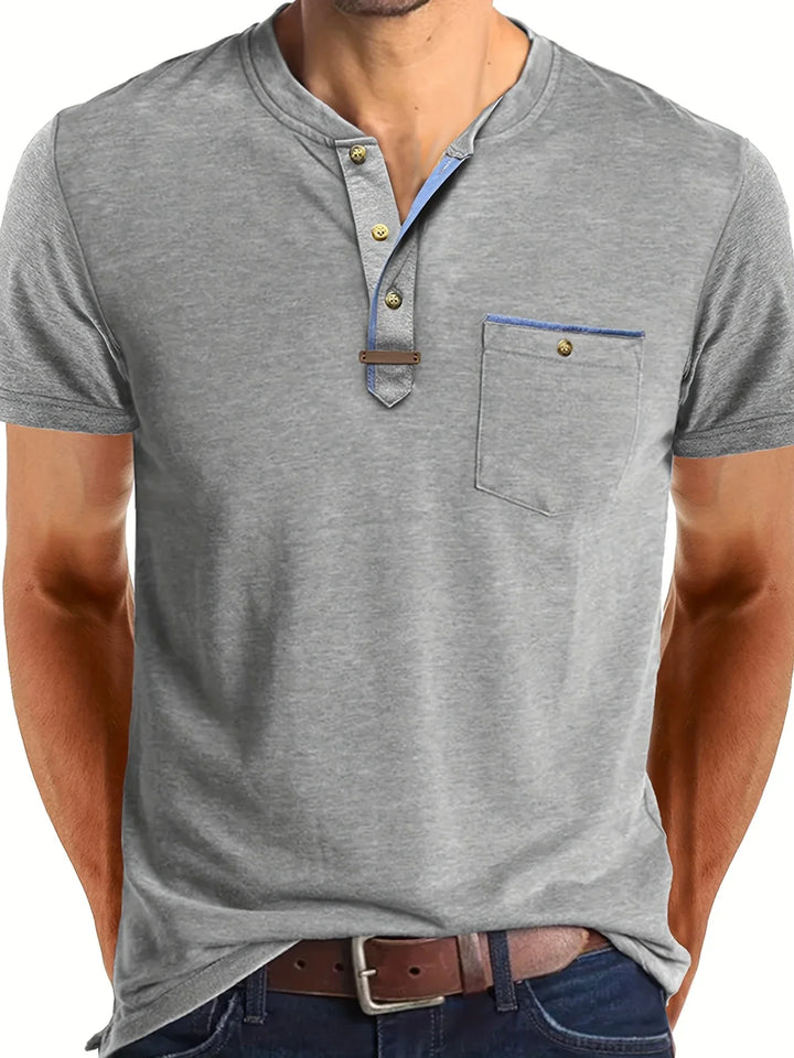 Saxon - Elegant Round Neck T Shirt With Pocket