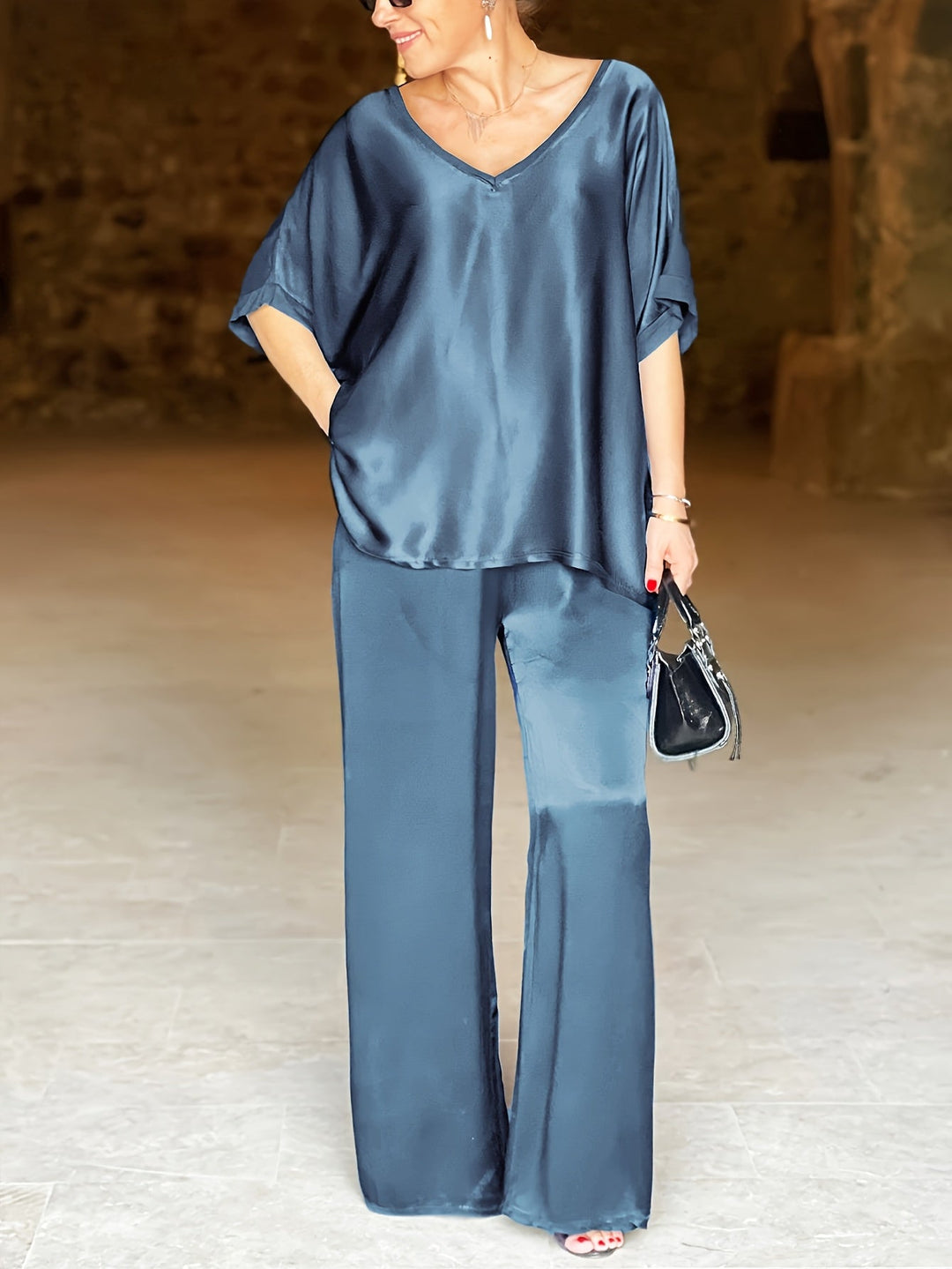 Ashlee - Elegant Short Sleeve Two Piece Set