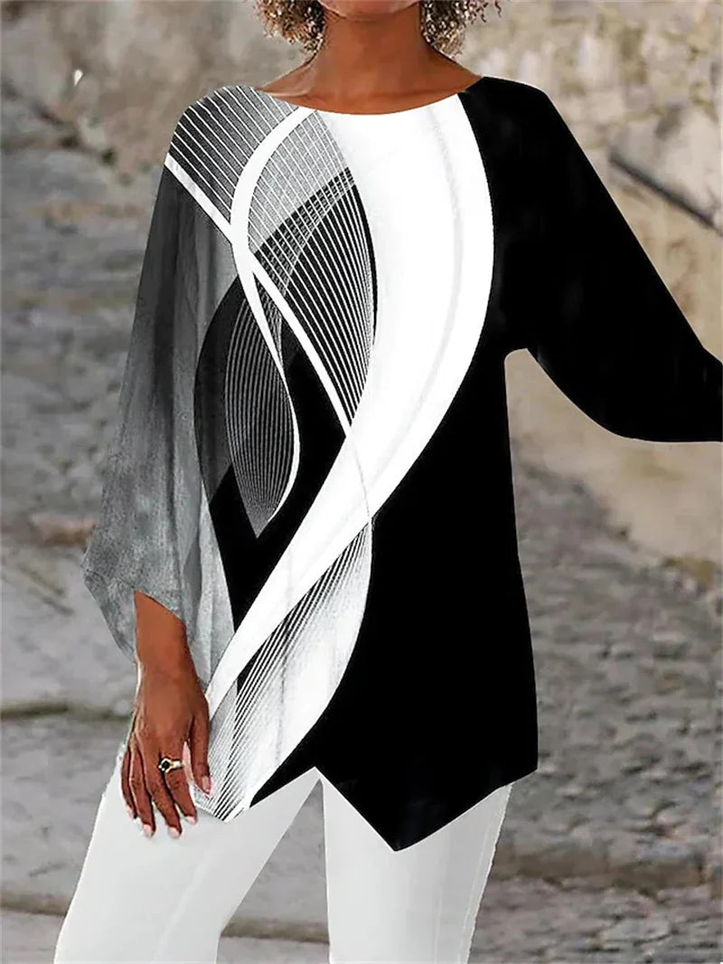 Soraya - Round Neck And Long Sleeve Printed Shirt