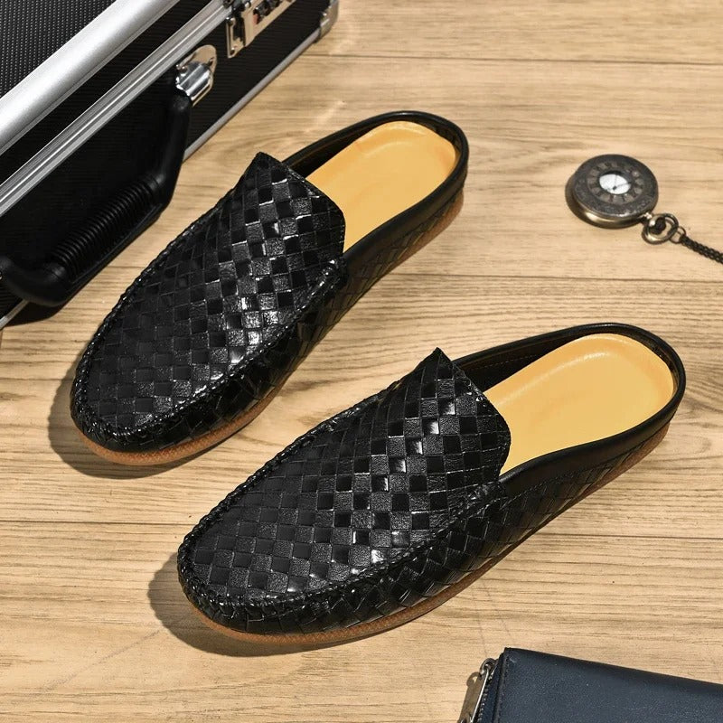 Efim - Casual Woven Pattern Leather Half Slippers