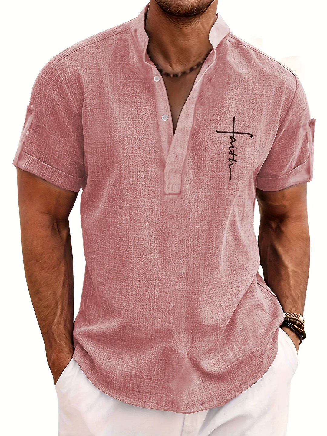 Elliott - Elegant Short Sleeve Shirt With Stand Collar