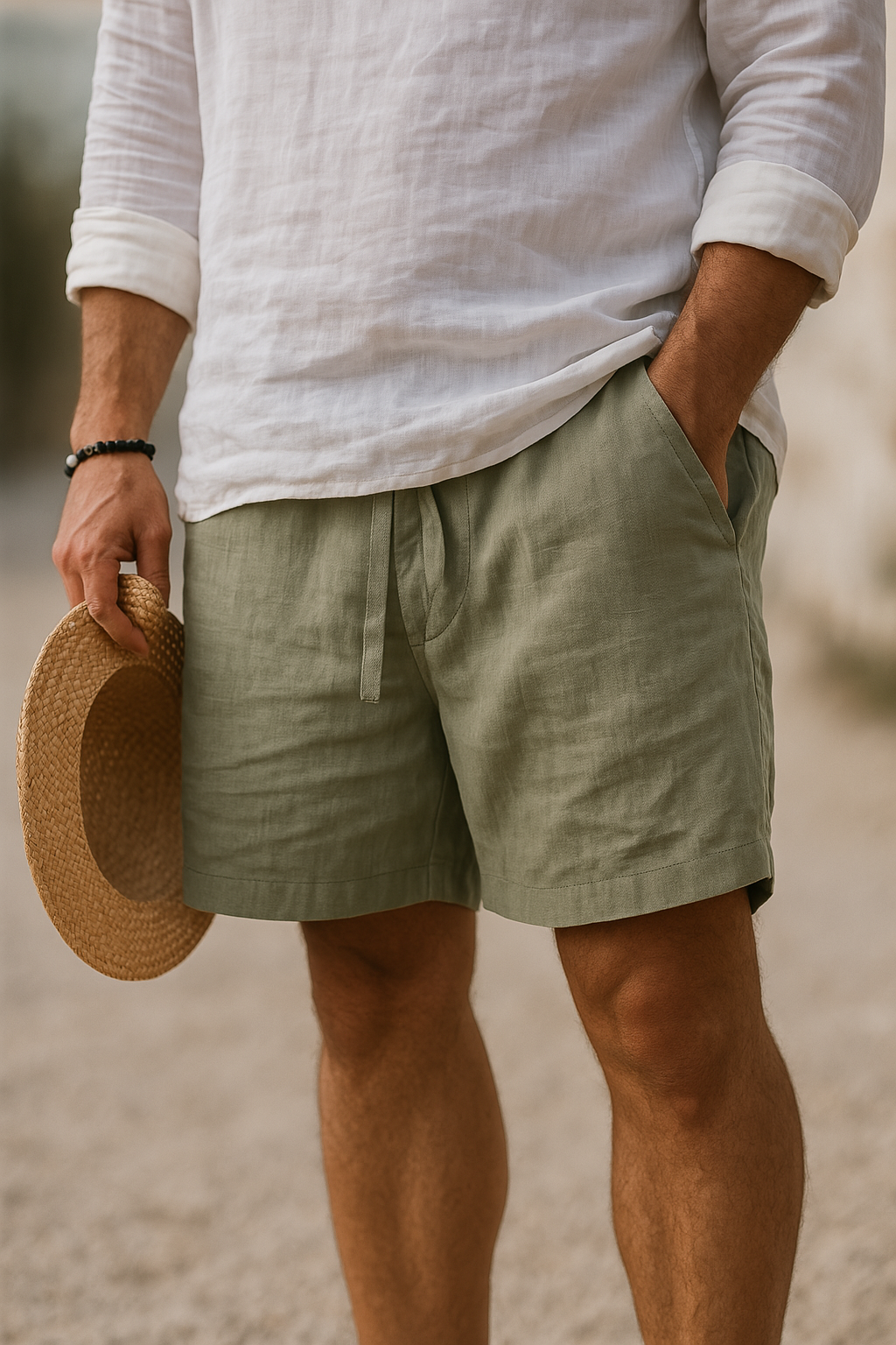 Kaleb - Elegant Linen Shorts With Elastic