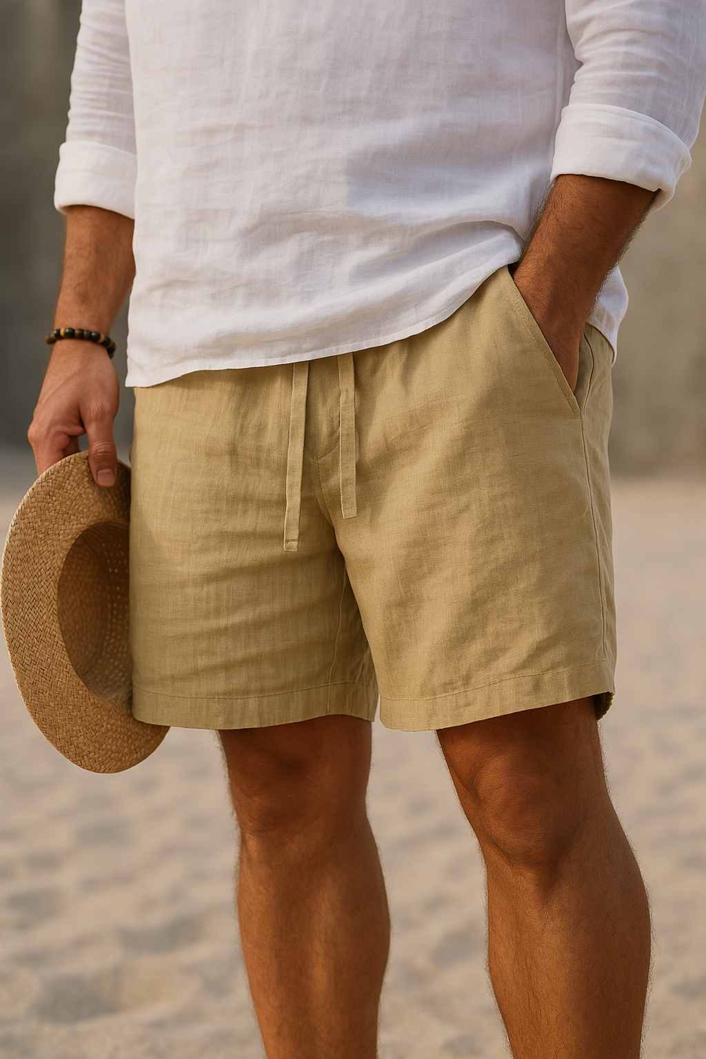 Kaleb - Elegant Linen Shorts With Elastic