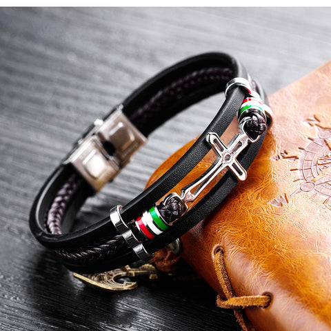 Nikos - High-quality Leather Handmade Cross Bracelet