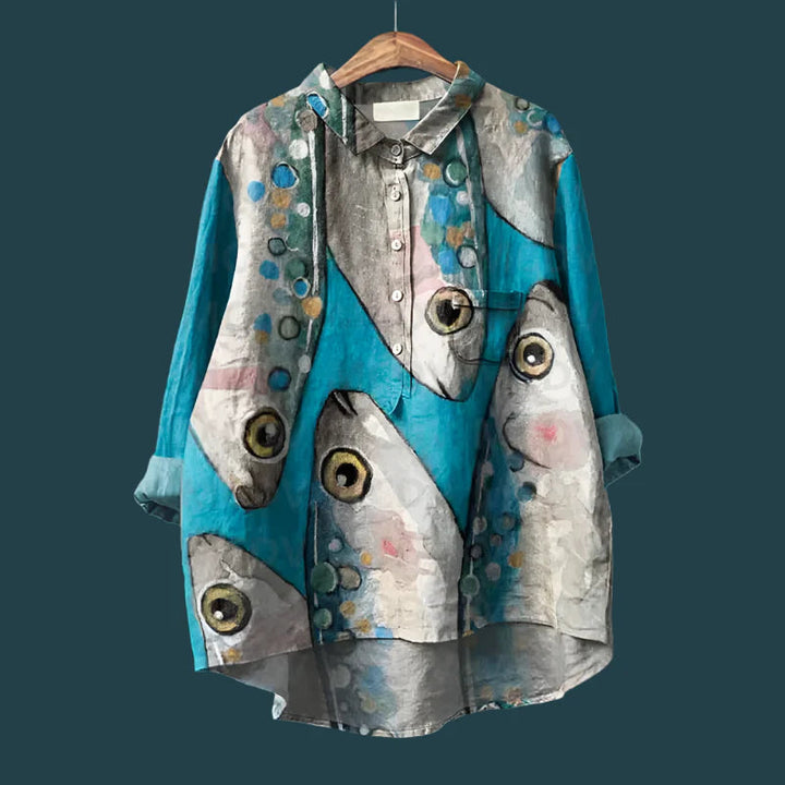 Saioa - Comfortable Vintage Shirt With Fish Print