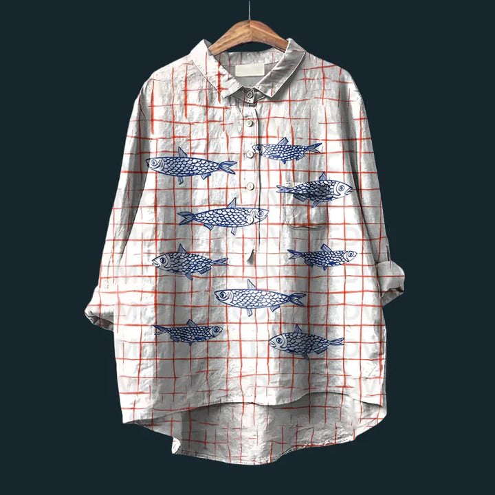 Saioa - Comfortable Vintage Shirt With Fish Print