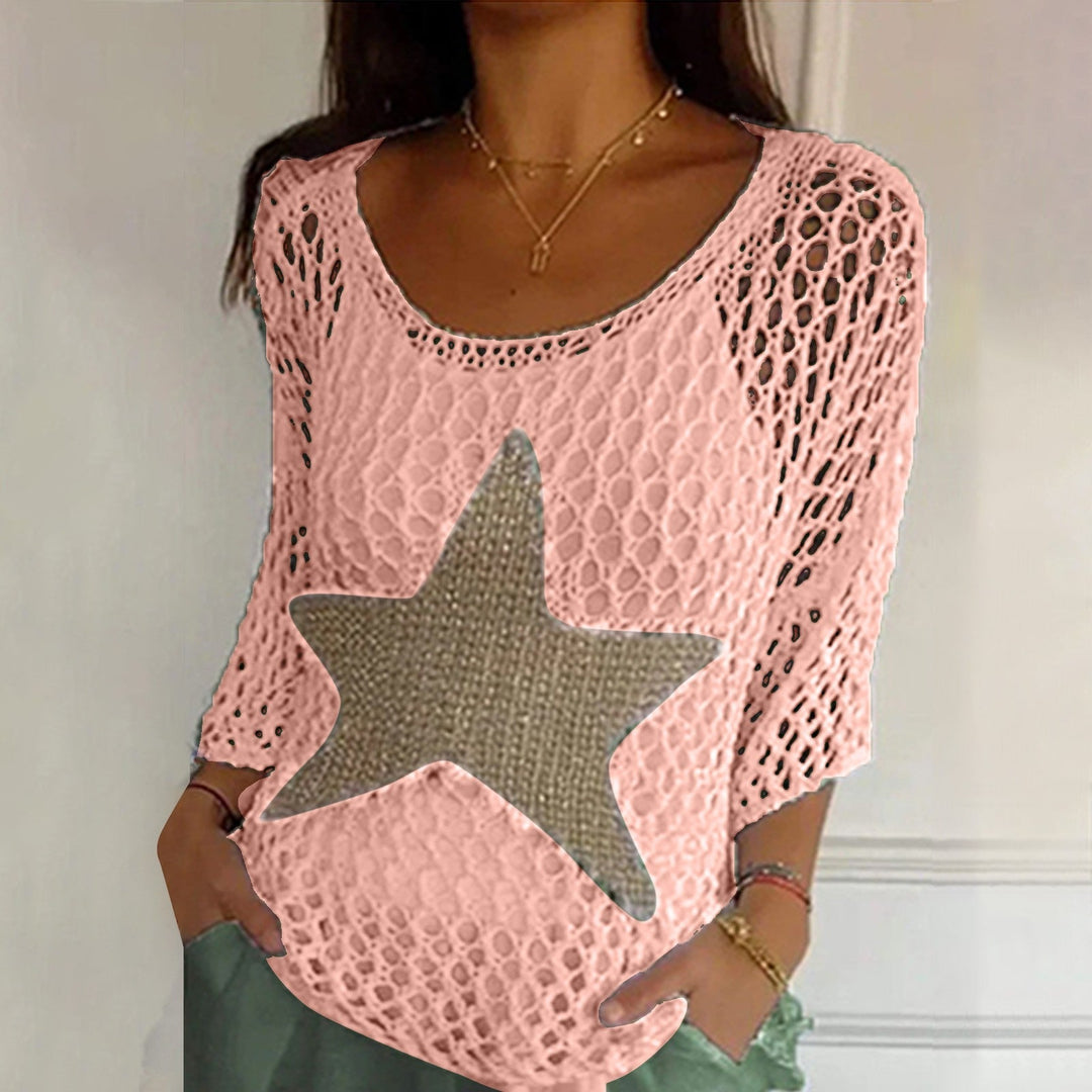 Marouso - Casual Round Neck Knitted Mesh Top