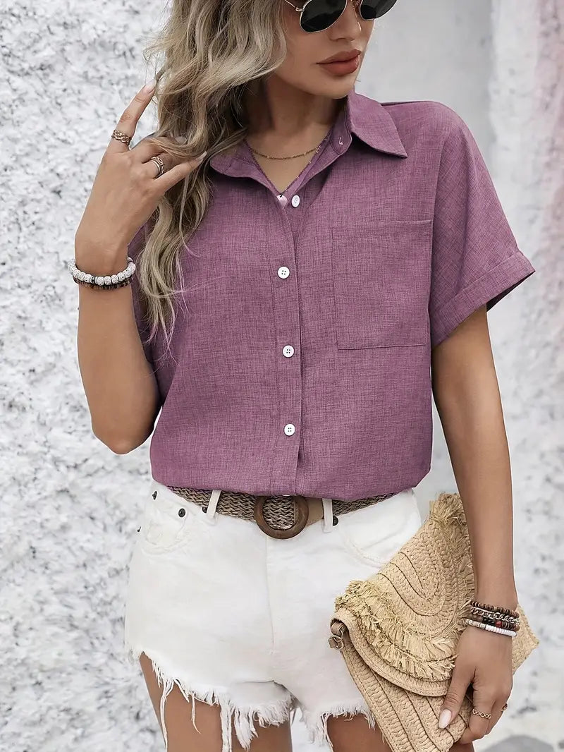 Avina - Elegant Short Sleeve Shirt With Pocket