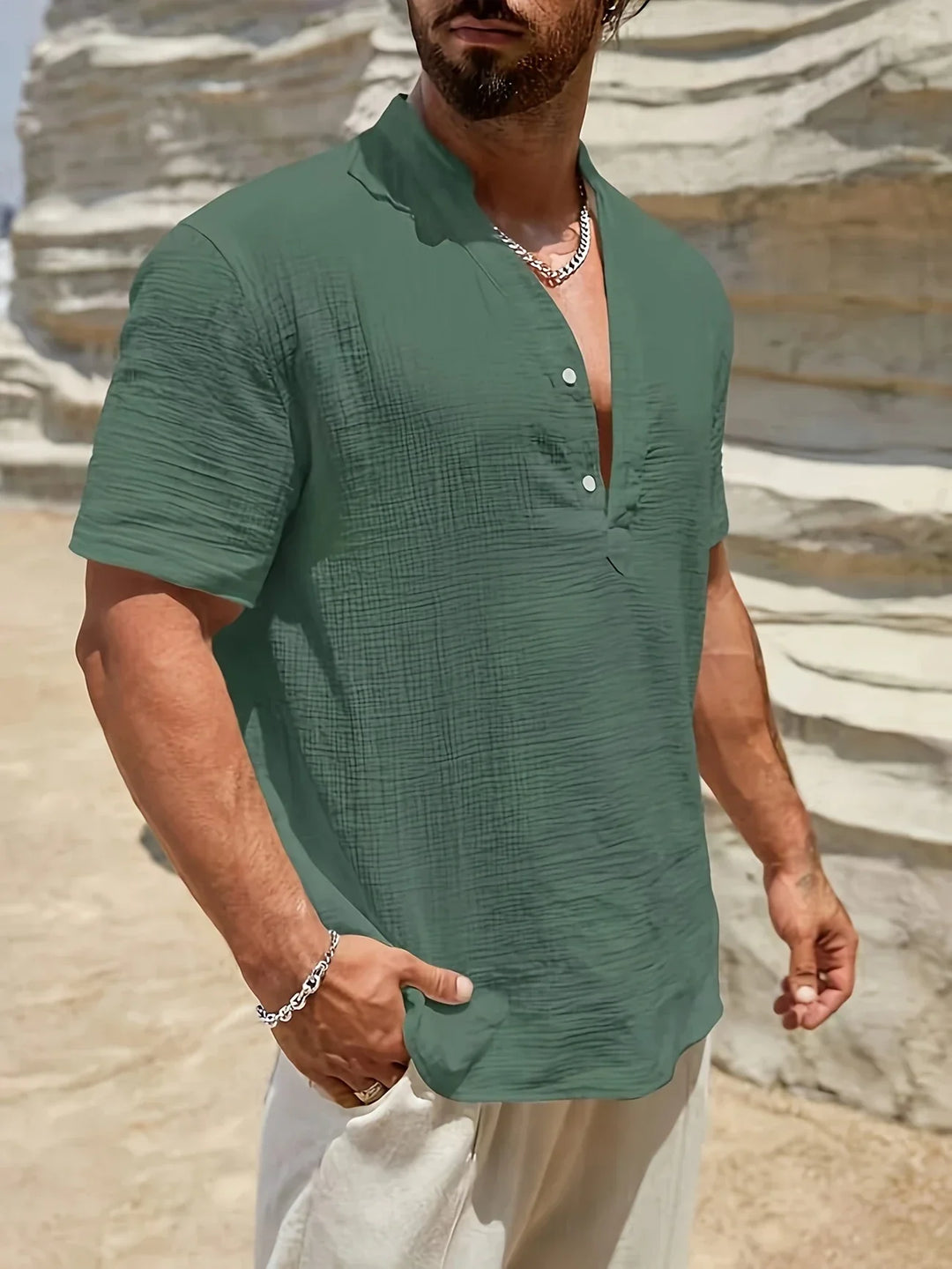 Sancho - Elegant Summer Shirt With Stand Collar