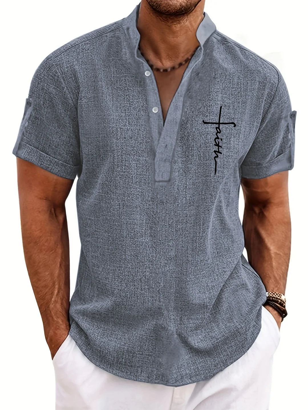 Elliott - Elegant Short Sleeve Shirt With Stand Collar