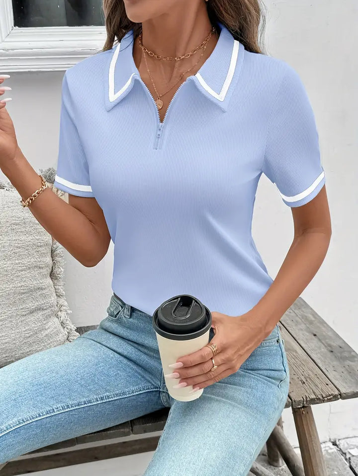 Vasilka - Elegant Short Sleeve Top With Collar