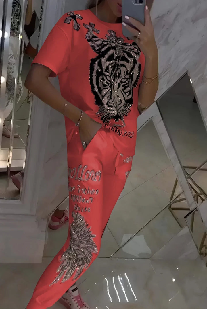 Quinzella - Fashionable Printed Top and Pants Set