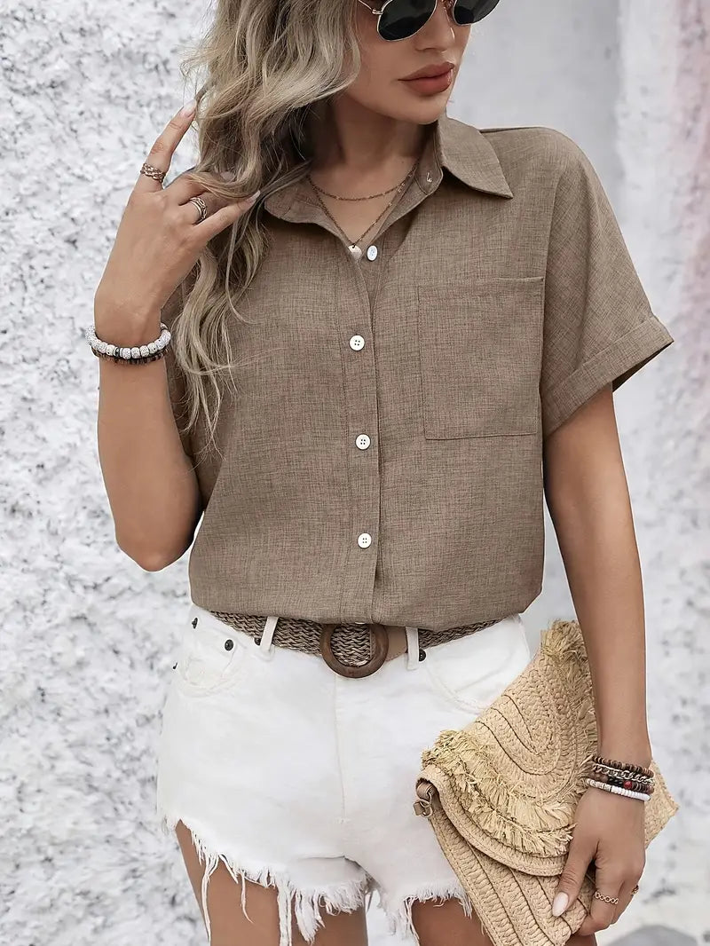 Avina - Elegant Short Sleeve Shirt With Pocket