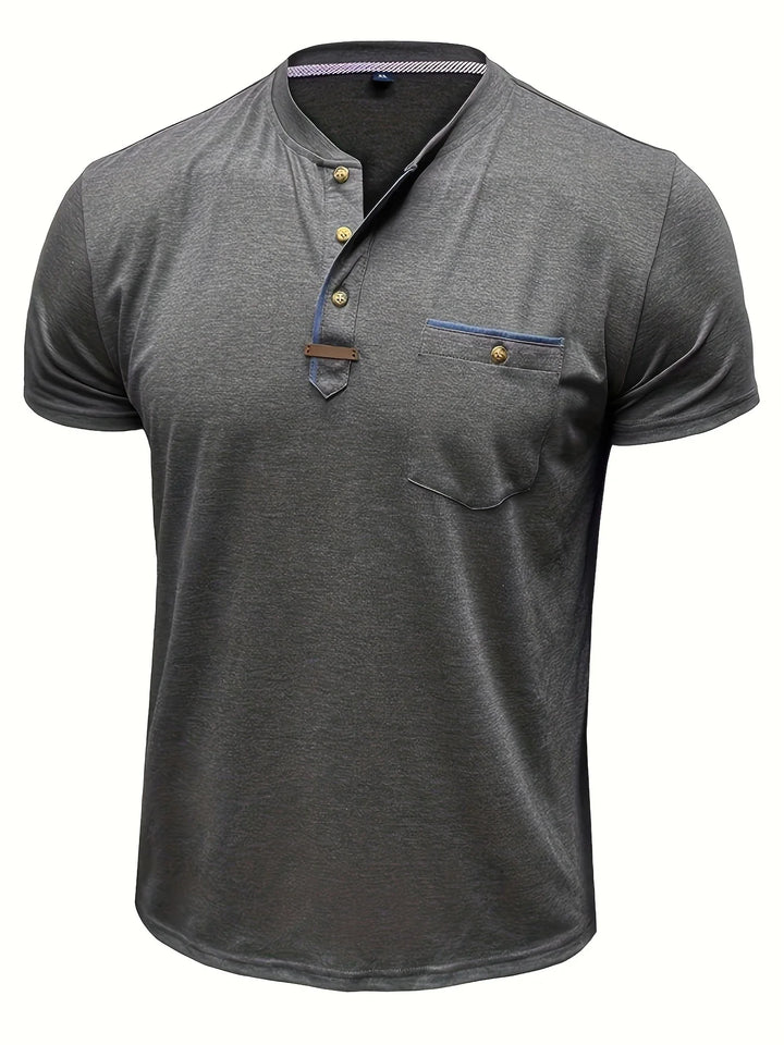 Saxon - Elegant Round Neck T Shirt With Pocket