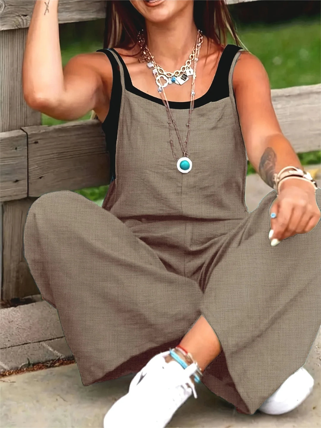 Annia - Casual Wide Leg Overalls With Pockets
