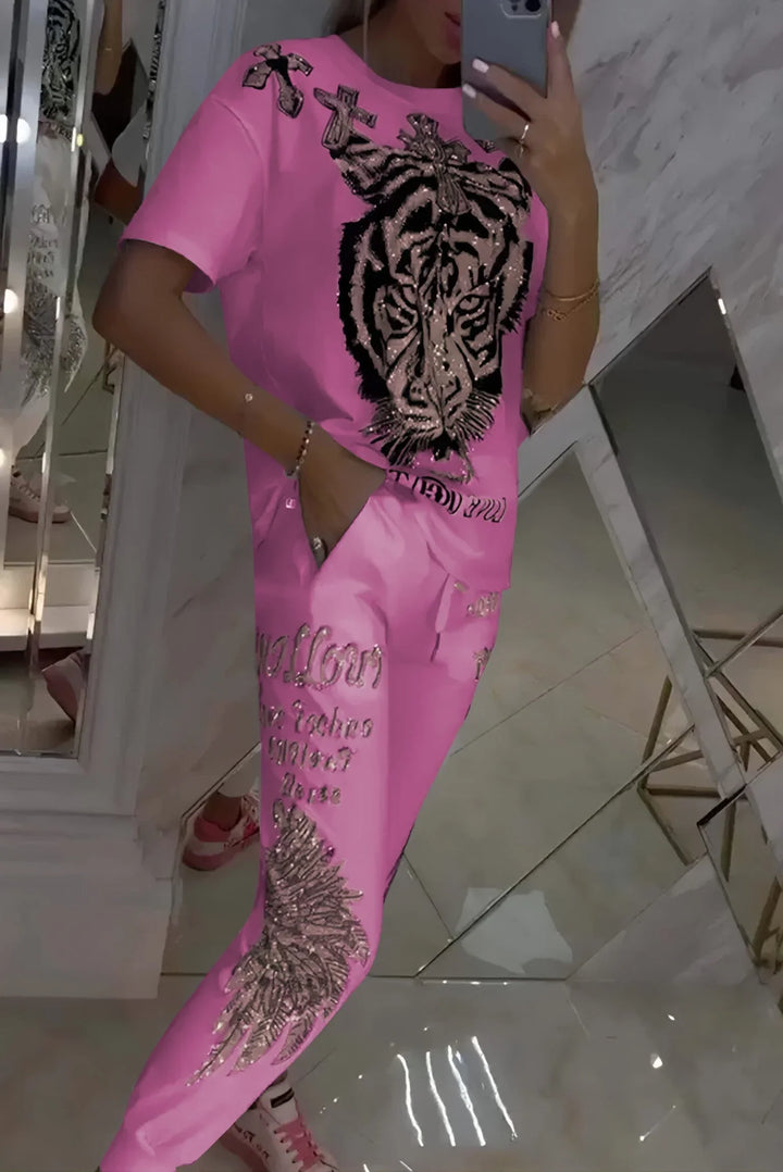 Quinzella - Fashionable Printed Top and Pants Set