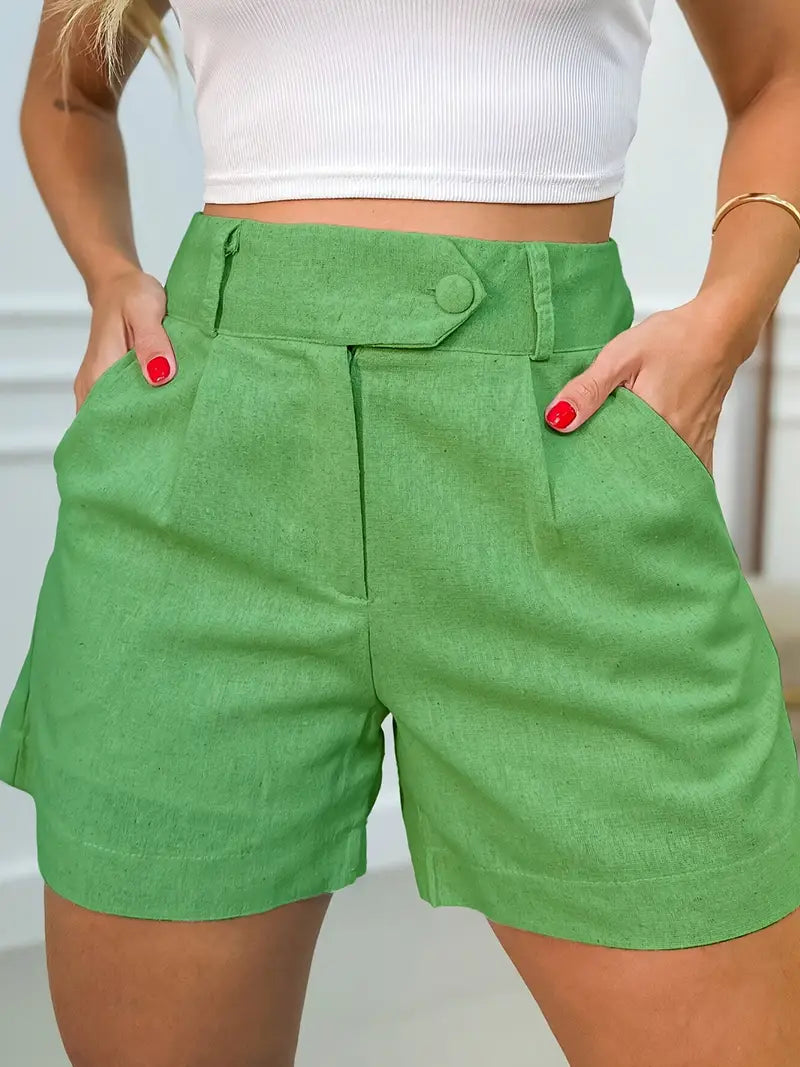Annora - Casual High Waist Shorts With Button
