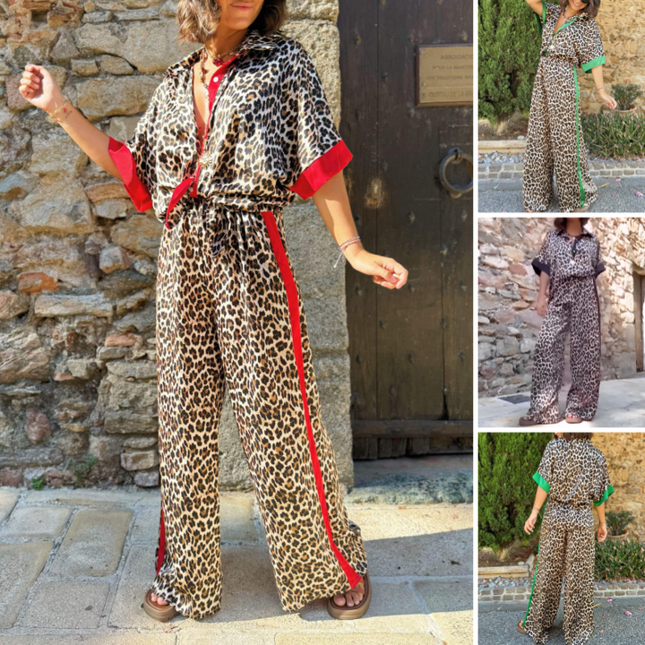 Felinette - Button Down Leopard Print 2 Piece Set