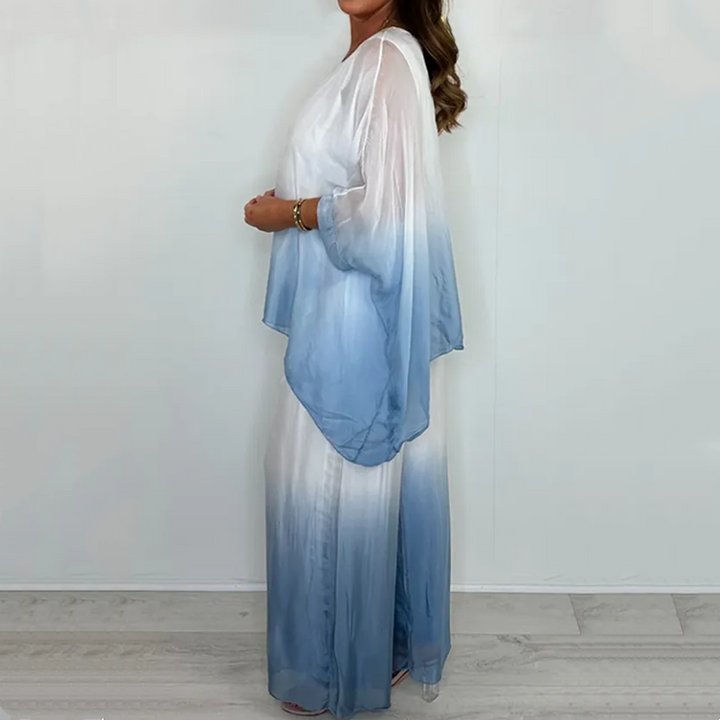 Veloura - Mesh Mix Dip Dye Loose and Flowy Top and Trouser Set