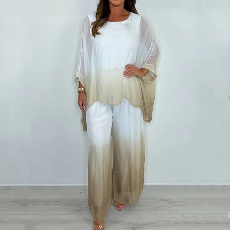 Veloura - Mesh Mix Dip Dye Loose and Flowy Top and Trouser Set