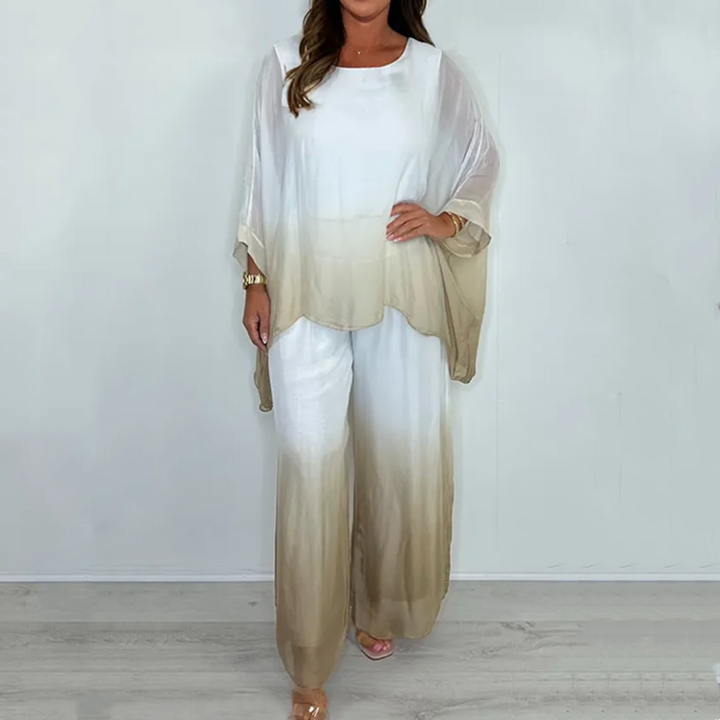 Veloura - Mesh Mix Dip Dye Loose and Flowy Top and Trouser Set